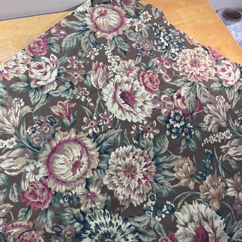 Vtg American Living Ralph Lauren Floral Tablecloth Brown 72x66 Round Oblong
